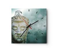 Orologio da Parete in Vetro 40x40cm Buddha grafica turchese Moderno Silenzioso