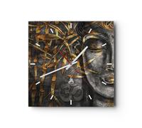 Orologio da Parete in Vetro 40x40cm Buddha Oro Bodhisattva Moderno Silenzioso