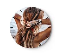 Orologio da Parete in Vetro 40x40cm Capelli donna spiaggia Moderno Silenzioso