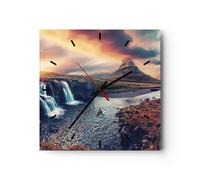 Orologio da Parete in Vetro 40x40cm Cascata cielo montagna Moderno Silenzioso