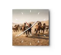 Orologio da Parete in Vetro 40x40cm Cavalli Deserto Dune Moderno Silenzioso
