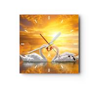 Orologio da Parete in Vetro 40x40cm cigno acqua coppia Moderno Silenzioso