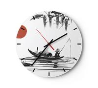 Orologio da Parete in Vetro 40x40cm Cina pescatore disegno Moderno Silenzioso