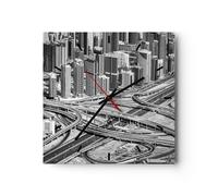 Orologio da Parete in Vetro 40x40cm Città grattacieli autostrada Silenzioso