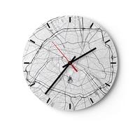 Orologio da Parete in Vetro 40x40cm Città mappa Parigi Moderno Silenzioso