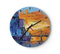 Orologio da Parete in Vetro 40x40cm Città Ponte Impasto Moderno Silenzioso