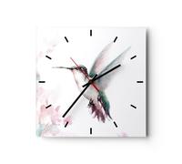 Orologio da Parete in Vetro 40x40cm Colibrì acquerello luce Moderno Silenzioso