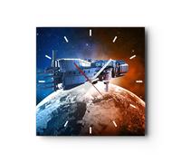 Orologio da Parete in Vetro 40x40cm cosmo sputnik Moderno Silenzioso Decorazione