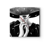 Orologio da Parete in Vetro 40x40cm Donna mani cappello Moderno Silenzioso