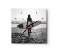 Orologio da Parete in Vetro 40x40cm Donna Spiaggia Surf Moderno Silenzioso