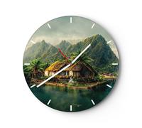 Orologio da Parete in Vetro 40x40cm Esotismo Paesaggio Isola Moderno Silenzioso
