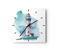 Orologio da Parete in Vetro 40x40cm Faro Mare Disegno Moderno Silenzioso