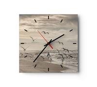 Orologio da Parete in Vetro 40x40cm Gabbiani Costa Boho Moderno Silenzioso