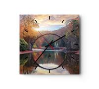 Orologio da Parete in Vetro 40x40cm Giardino rododendri ponte Moderno Silenzioso