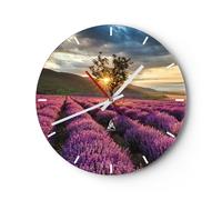 Orologio da Parete in Vetro 40x40cm lavanda montagne campo Moderno Silenzioso