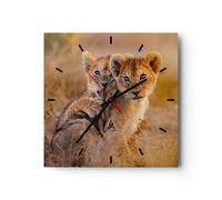 Orologio da Parete in Vetro 40x40cm leone natura animale Moderno Silenzioso