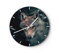 Orologio da Parete in Vetro 40x40cm Lupo foresta predatore Moderno Silenzioso