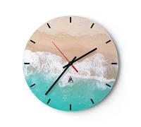 Orologio da Parete in Vetro 40x40cm mare onda sabbia Moderno Silenzioso