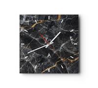 Orologio da Parete in Vetro Marmo Pietra Nero 40x40cm Piccolo Moderno Orologio da Muro Per Casa Cucina Soggiorno Silenzioso Wall Clock Decorazione Orologio da Appendere - C3AC40x40-4899