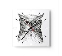 Orologio da Parete in Vetro 40x40cm moda design gufo acquarello Silenzioso