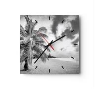 Orologio da Parete in Vetro 40x40cm Monocromatico Spiaggia Nuvole Silenzioso