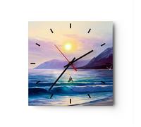 Orologio da Parete in Vetro 40x40cm montagne mare onda Moderno Silenzioso