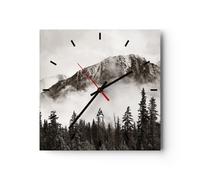 Orologio da Parete in Vetro 40x40cm Nebbia montagna foresta Moderno Silenzioso