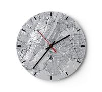 Orologio da Parete in Vetro 40x40cm New York mappa Moderno Silenzioso