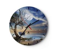 Orologio da Parete in Vetro 40x40cm notte luna barca Moderno Silenzioso