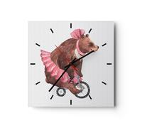 Orologio da Parete in Vetro 40x40cm Orso Circo Da Ragazzina Moderno Silenzioso