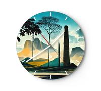 Orologio da Parete in Vetro 40x40cm Paesaggio Brasile Montagne Silenzioso