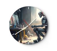 Orologio da Parete in Vetro 40x40cm Pezzo Pittura Robot Moderno Silenzioso
