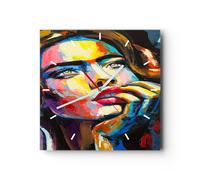 Orologio da Parete in Vetro 40x40cm ragazza faccia Moderno Silenzioso