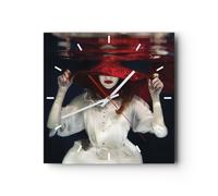 Orologio da Parete in Vetro 40x40cm Ragazza rosso cappello Moderno Silenzioso