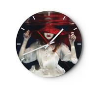 Orologio da Parete in Vetro 40x40cm Ragazza rosso cappello Moderno Silenzioso