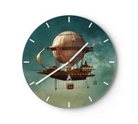 Orologio da Parete in Vetro 40x40cm Retrò Viaggio Palloncino Moderno Silenzioso