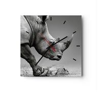 Orologio da Parete in Vetro 40x40cm Rinoceronte Monocromatico Animale Silenzioso