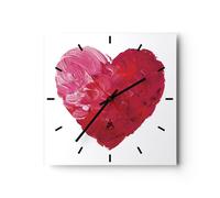 Orologio da Parete in Vetro 40x40cm Rosso cuore acquerello Moderno Silenzioso
