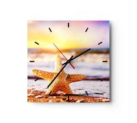 Orologio da Parete in Vetro 40x40cm Stella marina Spiaggia sabbia oceano