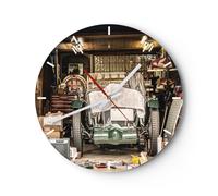 Orologio da Parete in Vetro 40x40cm Storico Auto Garage Moderno Silenzioso