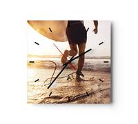 Orologio da Parete in Vetro 40x40cm Surf spiaggia gioia Moderno Silenzioso