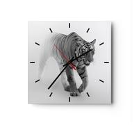 Orologio da Parete in Vetro 40x40cm Tigre Monocromatico Ritratto Silenzioso
