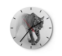 Orologio da Parete in Vetro 40x40cm Tigre Monocromatico Ritratto Silenzioso