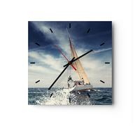 Orologio da Parete in Vetro 40x40cm Vela yacht viaggio Moderno Silenzioso