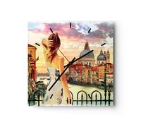 Orologio da Parete in Vetro 40x40cm Venezia ponte acqua Moderno Silenzioso