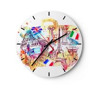Orologio da Parete in Vetro 40x40cm Viaggi l'Europa la storia il castello