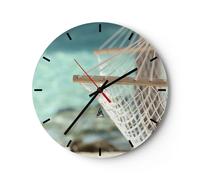 Orologio da Parete in Vetro 40x40cm Viaggio amaca tropico spiaggia Silenzioso