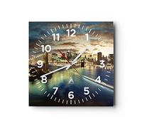 Orologio da Parete in Vetro America Architettura New York 30x30cm Piccolo Moderno Orologio da Muro Per Casa Cucina Soggiorno Silenzioso Wall Clock Decorazione Orologio da Appendere - C4AC30x30-0226