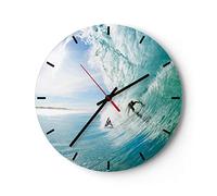 Orologio da Parete in Vetro Avventura surfista onda oceano 40x40cm Piccolo Moderno Orologio da Muro Per Casa Cucina Soggiorno Silenzioso Wall Clock Decorazione Orologio da Appendere - C3AR40x40-2541