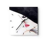 Orologio da Parete in Vetro Donna Labbra Cappello eleganza 40x40cm Piccolo Moderno Orologio da Muro Per Casa Cucina Soggiorno Silenzioso Wall Clock Decorazione Orologio da Appendere - C3AC40x40-2947